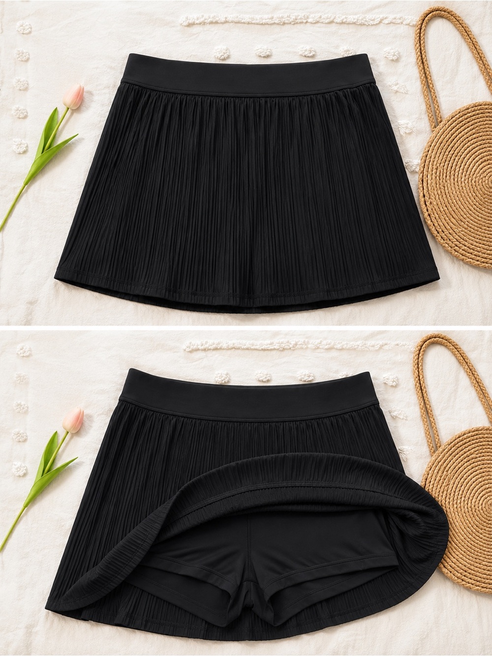 90 Degree By Reflex Black Pleated Skort with Built-In Shorts